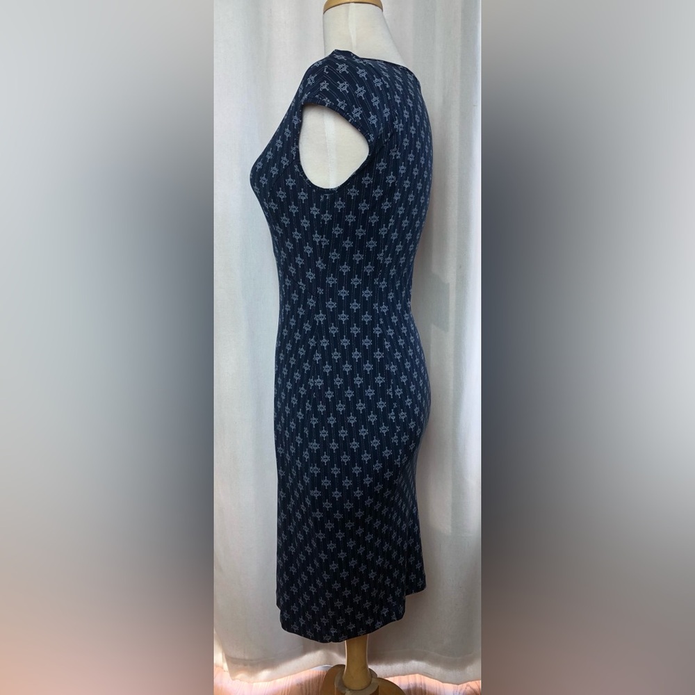Tory Burch 100% Silk Navy Logo Print Dress Style 31142415 Cap Sleeve XS - Picture 8 of 16